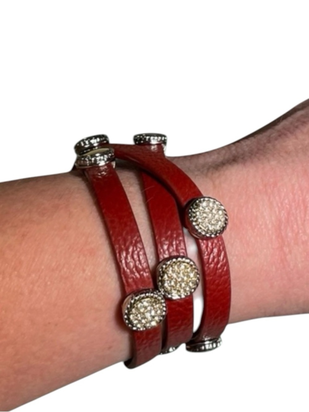 White House Black Market Red Wrap Leather Bracelet w/ silver & gold accents